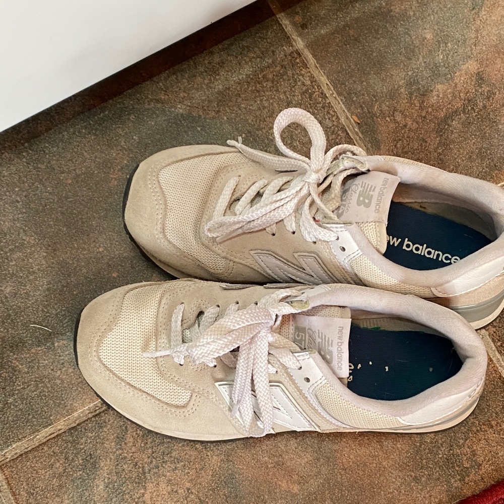 New Balance Beige and White Sneakers